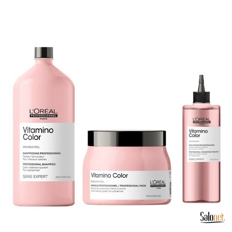 Kit Vitamino Color L'Oréal: Shampoo 1,5L, Máscara 500g, Concentre 400ml